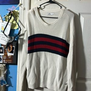 Hollister sweater large white with red and blue stripes